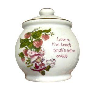 Rare Vintage 1980 Strawberry Shortcake Ceramic Sugar, Jam, or Honey Bowl